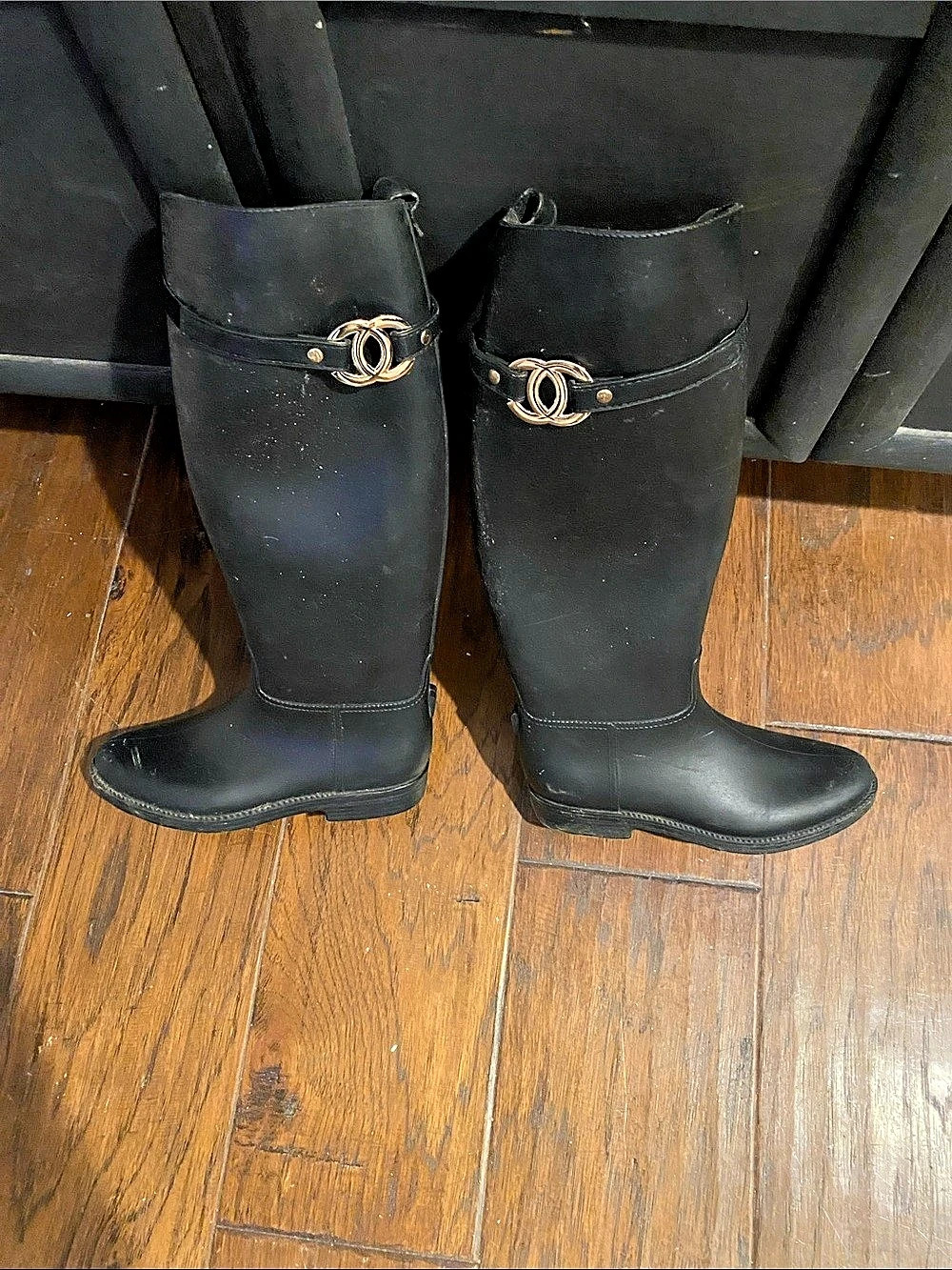 Unbranded CC Logo Rubber Riding Rain Boots Black
